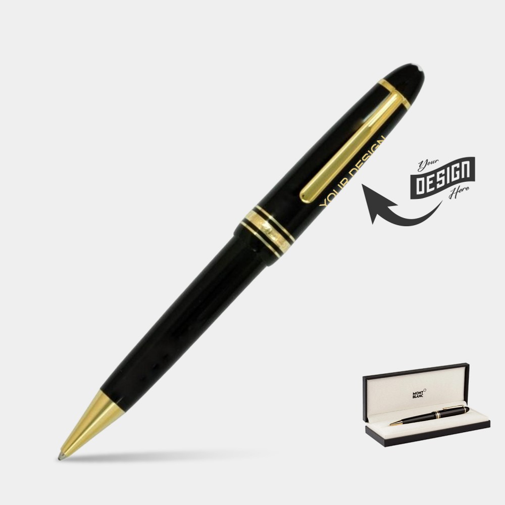 MONTBLANC Legrand Luxury Ball Point Black & Gold Trim Pen w/ Gift Box Logo Branded
