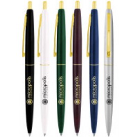 Logo Branded The Troubador Click Pen - Gold Trim