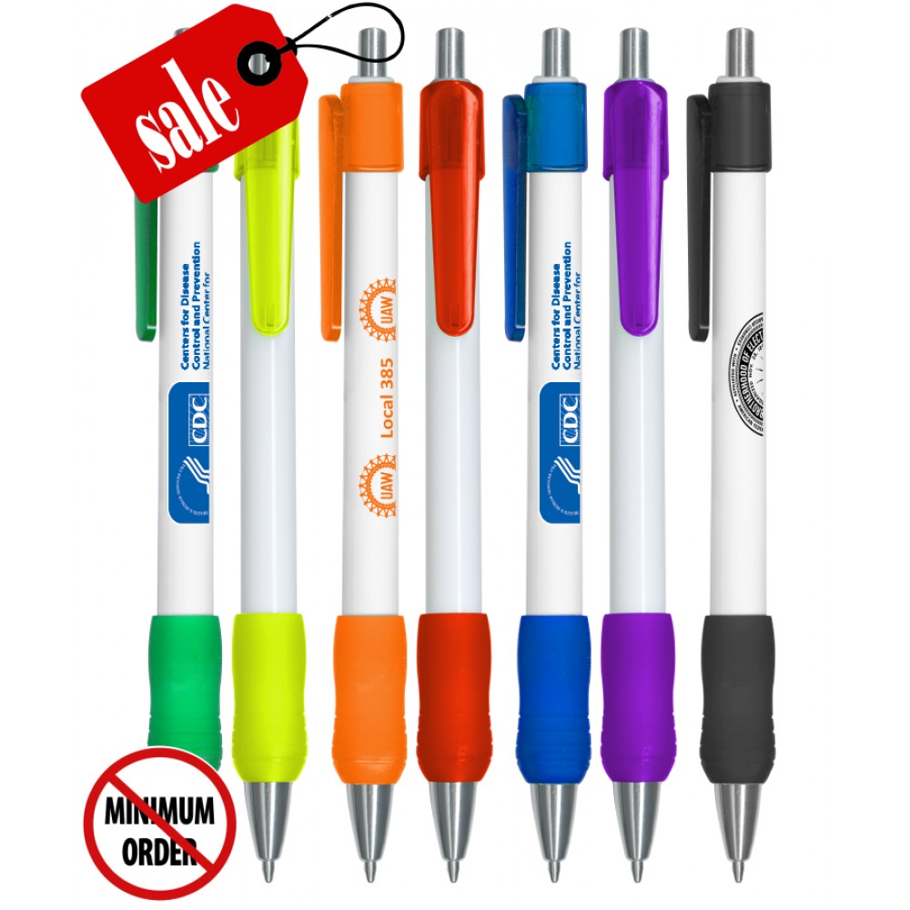 Custom Engraved Closeout Frosted Colored Click Grip Promo Pen - No Minimum