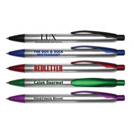 Logo Branded Lux Retractable Ballpoint Pen with Silver Barrel & Colored Trim  Logo Branded Lux Retractable Ballpoint Pen with Silver Barrel & Colored Trim