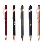 Custom Imprinted Stylus-4562 Ballpoint Soft Touch Pens with Rose Gold Trims