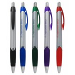 Union Printed "Vages" Silver Barrel Clicker Pen w/ Colored Rubber Grip Custom Imprinted