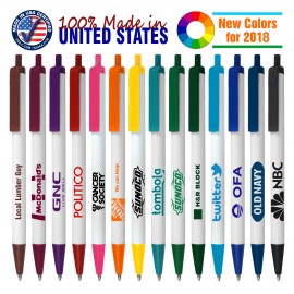 Union Printed - USA Made - White Barrels - Click-A-Stick Pens with Pocket Clip - 1-Color Logo Custom Imprinted