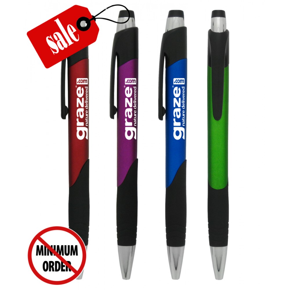 Closeout Click Pens Pen with Rubber Grip - No Minimum Logo Branded