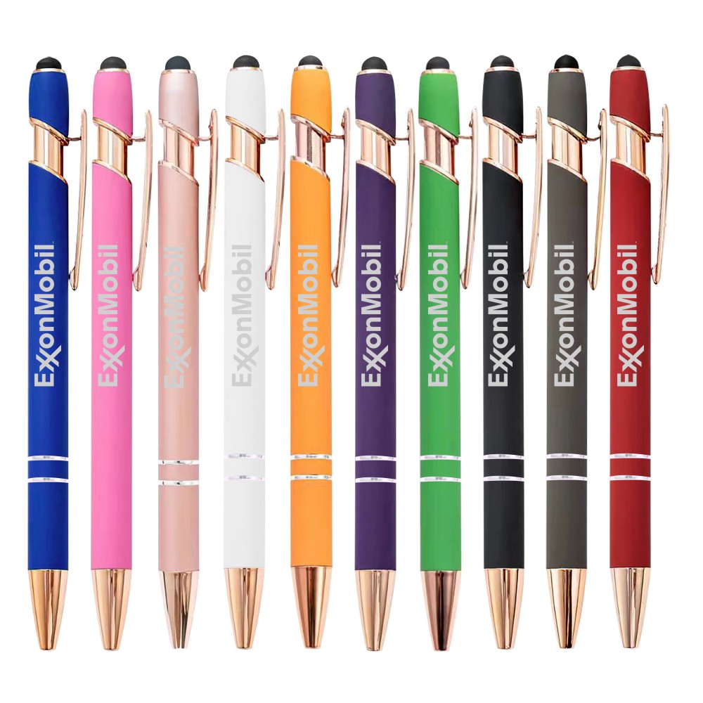 Custom Imprinted Rose Gold Soft-Touch Aluminum Pen w/ Stylus Custom Imprinted Rose Gold Soft-Touch Aluminum Pen w/ Stylus