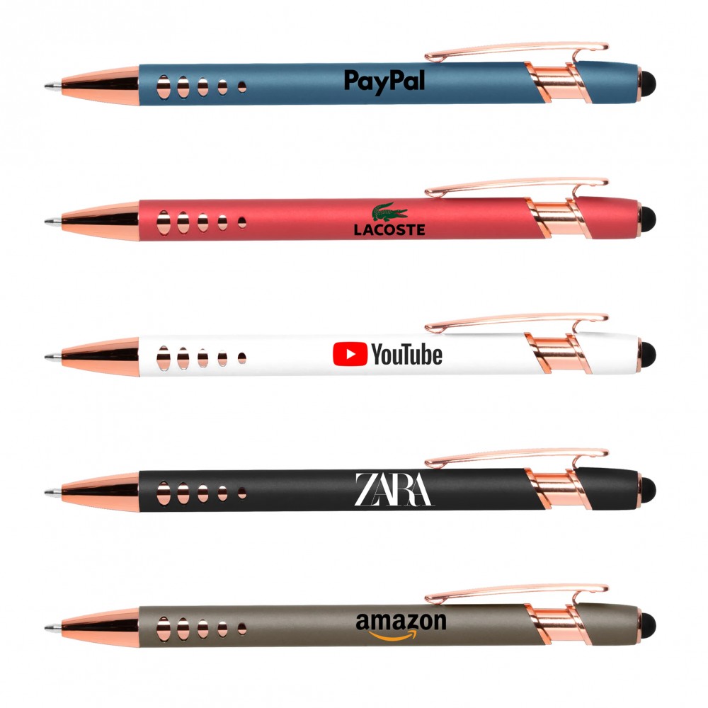 Stylus-4563 Ballpoint Soft Touch Pens with Rose Gold Trims Custom Engraved Stylus-4563 Ballpoint Soft Touch Pens with Rose Gold Trims Custom Engraved