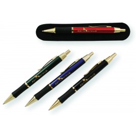 Logo Branded European Style Rubber Grip Metal Pen w/ Gold Accents