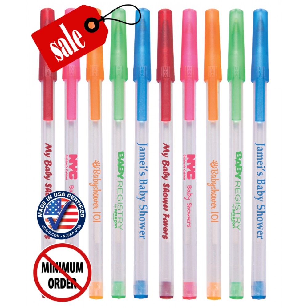 Custom Engraved Closeout Certified USA Made Frosted Colored Stick Promo Pen - No Minimum