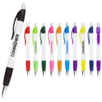 Custom Imprinted Preston Ballpoint Pen W/ White Barrel & Colored rubber Grip & Clip click pen