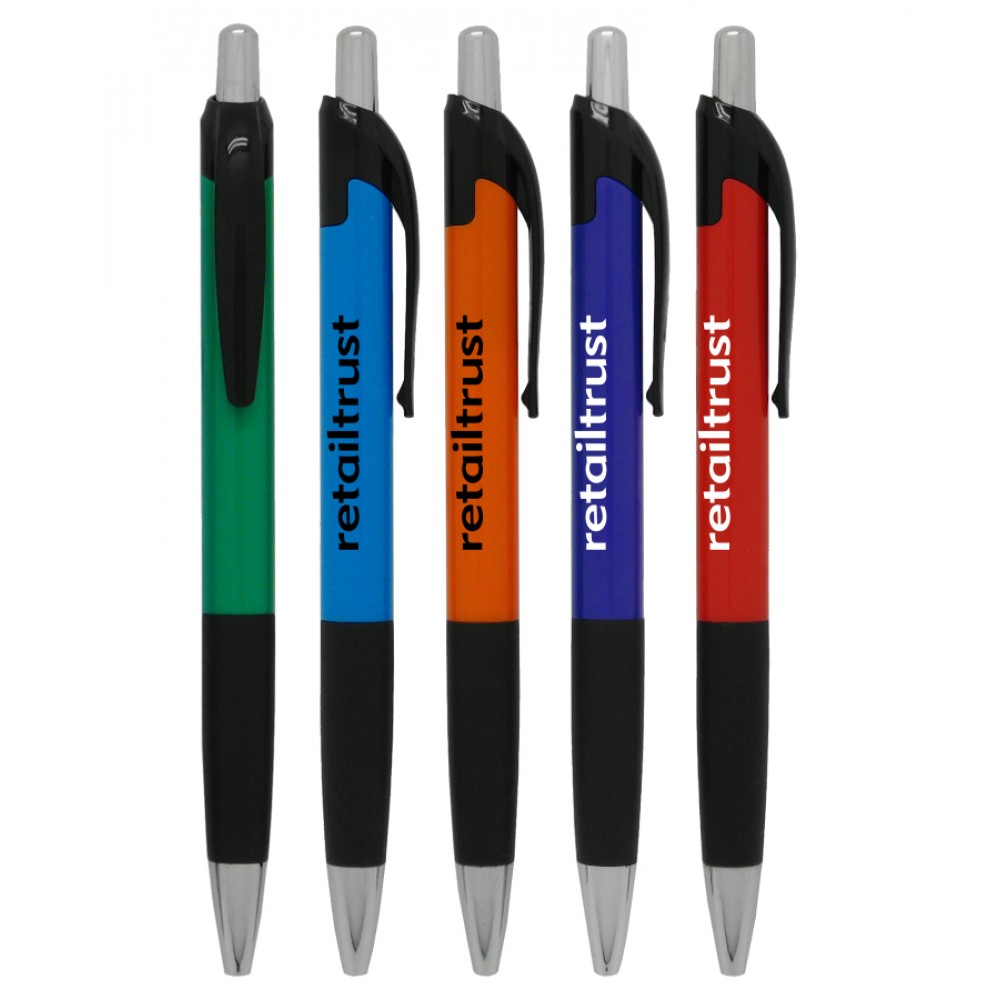 Custom Imprinted Union Printed "Absolute" Click Pen w/ Black Trim & Rubber Grip