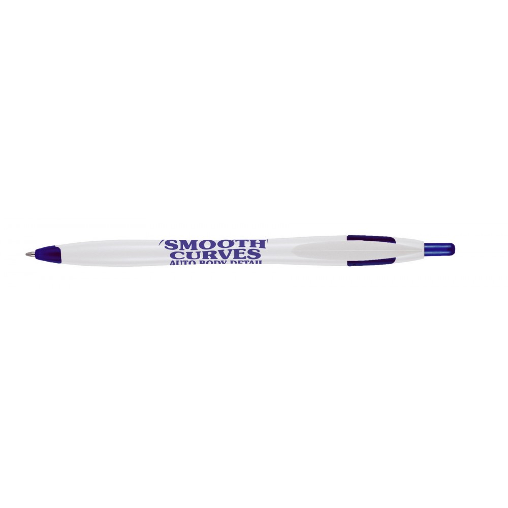 Kontour Retractable Ballpoint Pen (White/Blue) Custom Imprinted