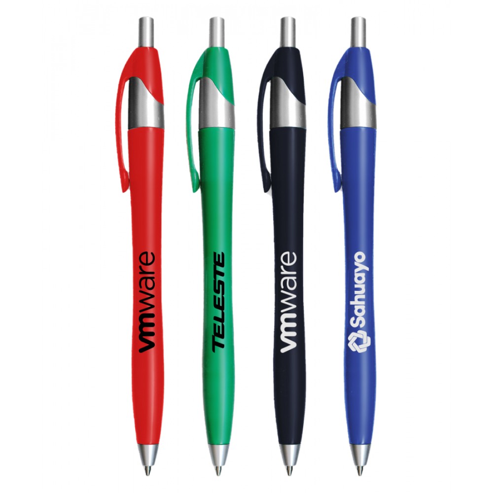 Custom Imprinted Union Printed Colored Elegant Click Pens with Silver Trim