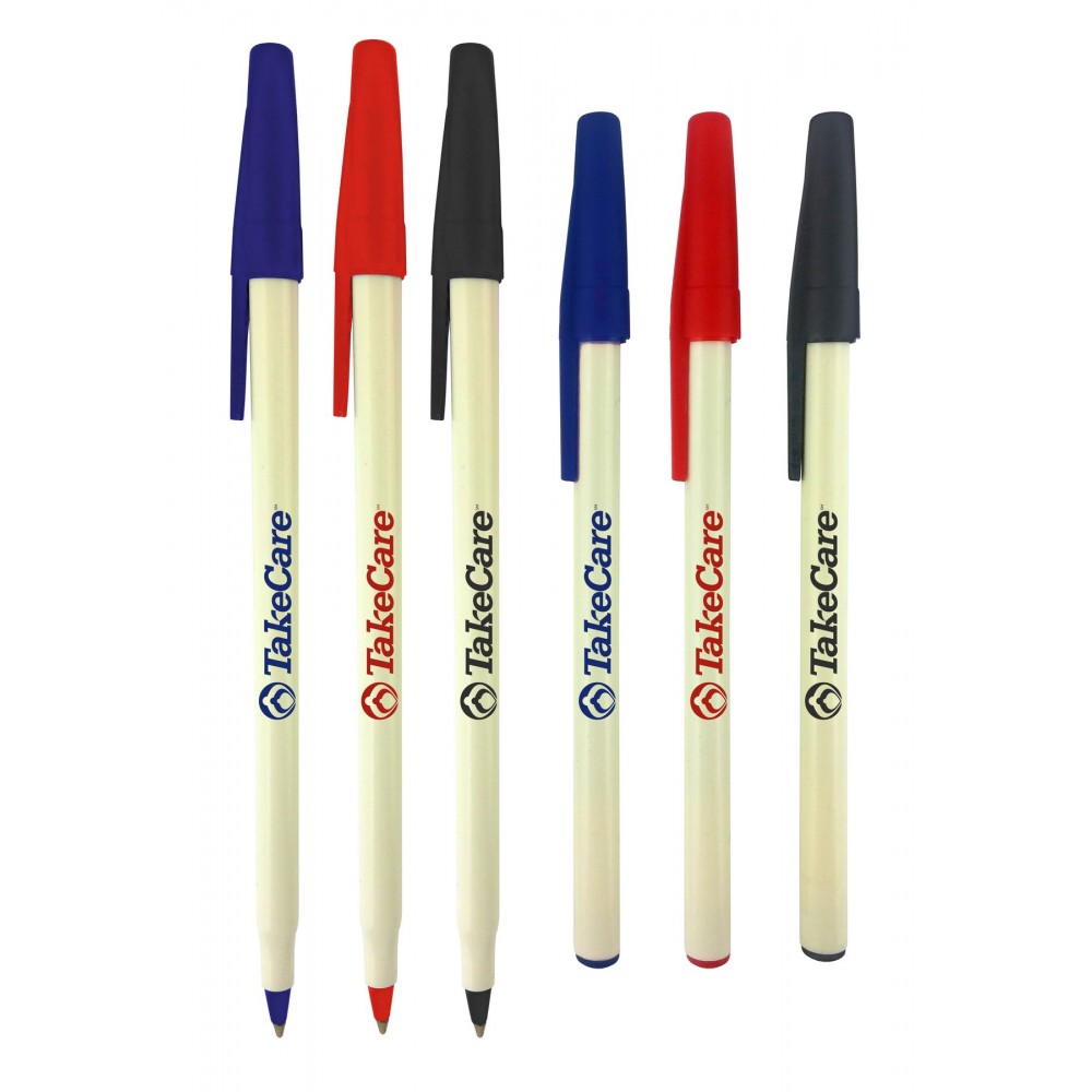 Logo Branded Belfast Ballpoint Pen Cream Barrel Value Stick Pen