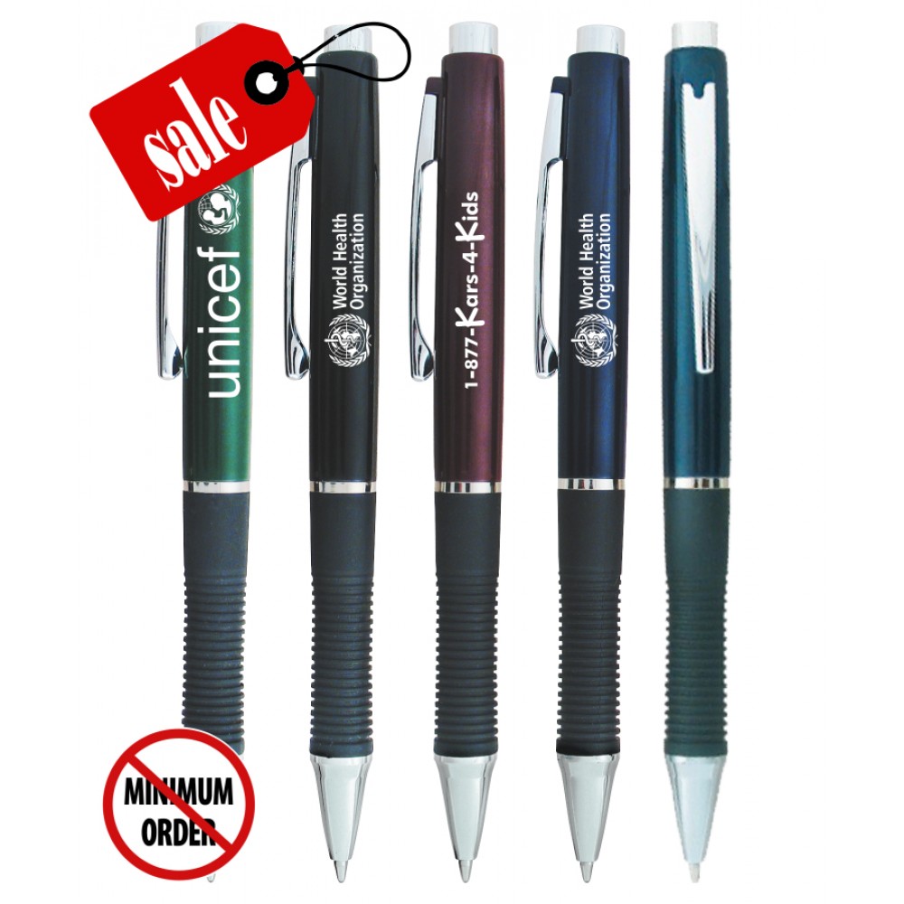 Logo Branded Closeout Deluxe Click Pens Pen with Rubber Grip - No Minimum Logo Branded Closeout Deluxe Click Pens Pen with Rubber Grip - No Minimum