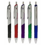 Union Printed "Diamond" Silver Barrels Click Pen w/ Colored Grip Logo Branded