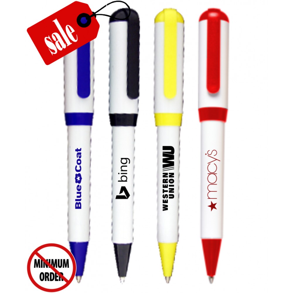 Logo Branded Closeout USA Made Elegant White Twist Promo Pen - No Minimum Logo Branded Closeout USA Made Elegant White Twist Promo Pen - No Minimum