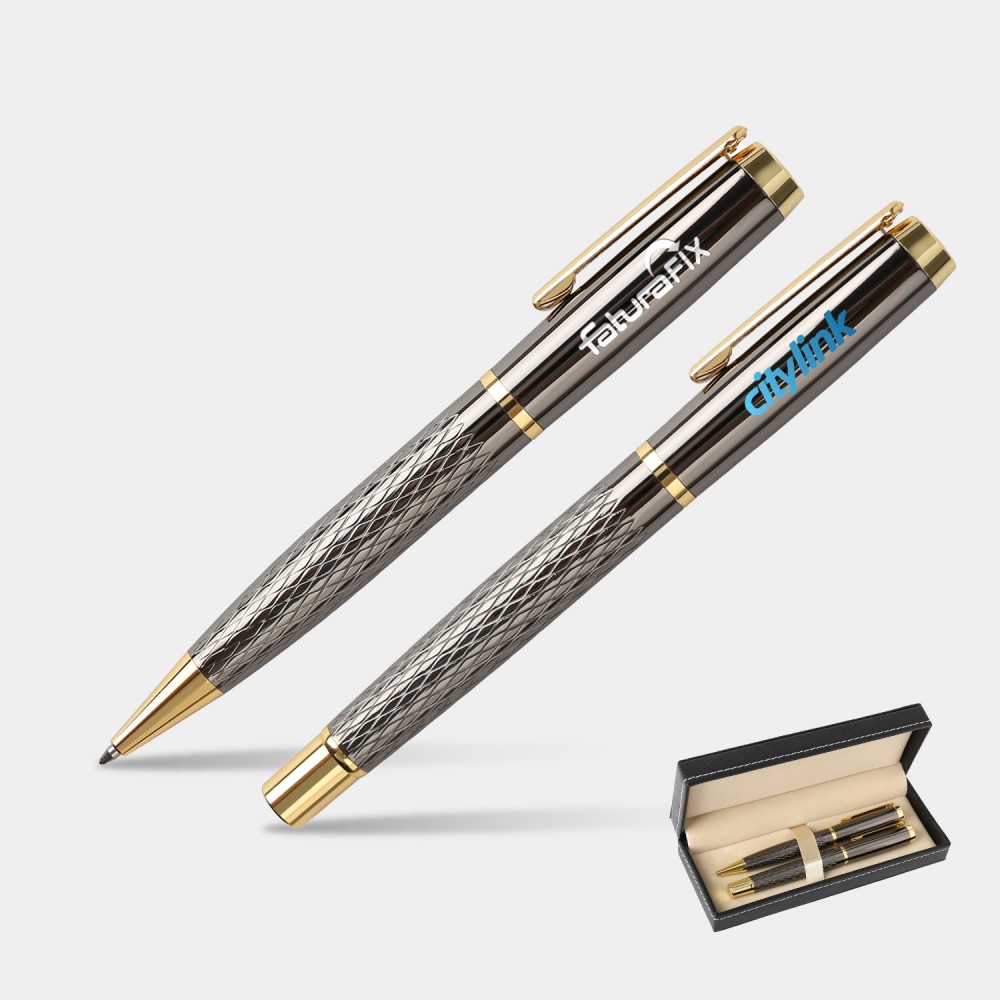 TiTUS Golden Luxury Pen Set  Ballpoint & Rollerball Duo with Gift Box Custom Imprinted