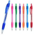 Preston Ballpoint Pen W/ Clear Barrel, Colored rubber Grip, ink barrel & Clip click pen Custom Engraved
