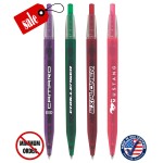 Closeout Certified USA Made - Clipless Bank - Ballpoint Click Pen - Frosted Barrel with Clear Trim Custom Imprinted