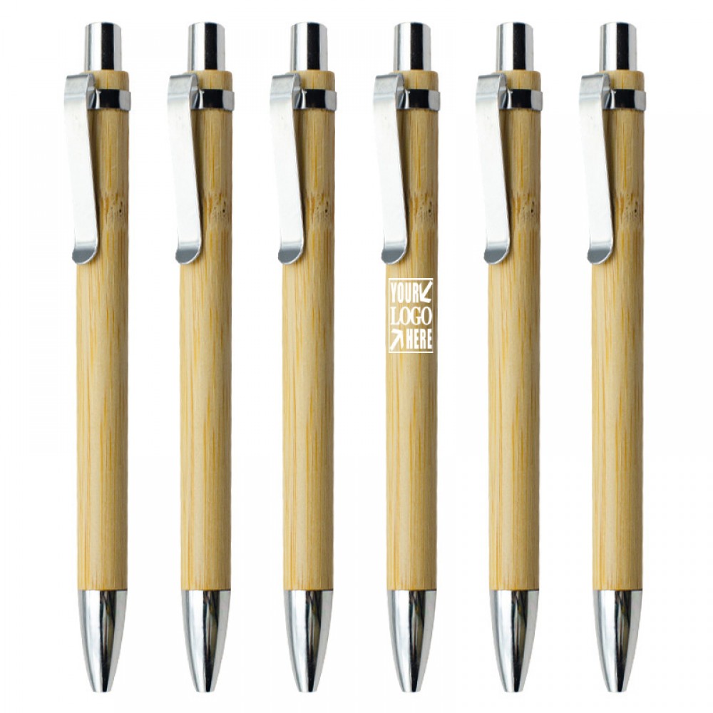 Custom Engraved Retractable Ballpoint Bamboo Pen