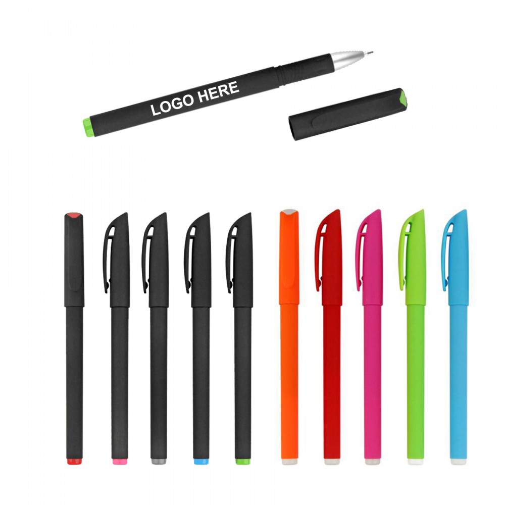 Logo Branded Fast Drying Rubber Grip Plastic Roller Ball Pen