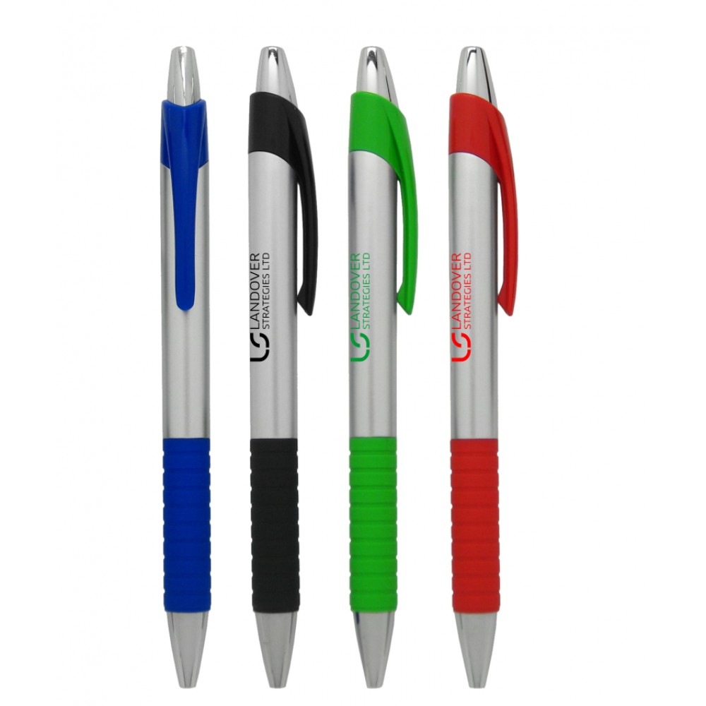Union Printed Silver "Architecture" Pen with Colored Rubber Grip Section Custom Engraved Union Printed Silver "Architecture" Pen with Colored Rubber Grip Section Custom Engraved
