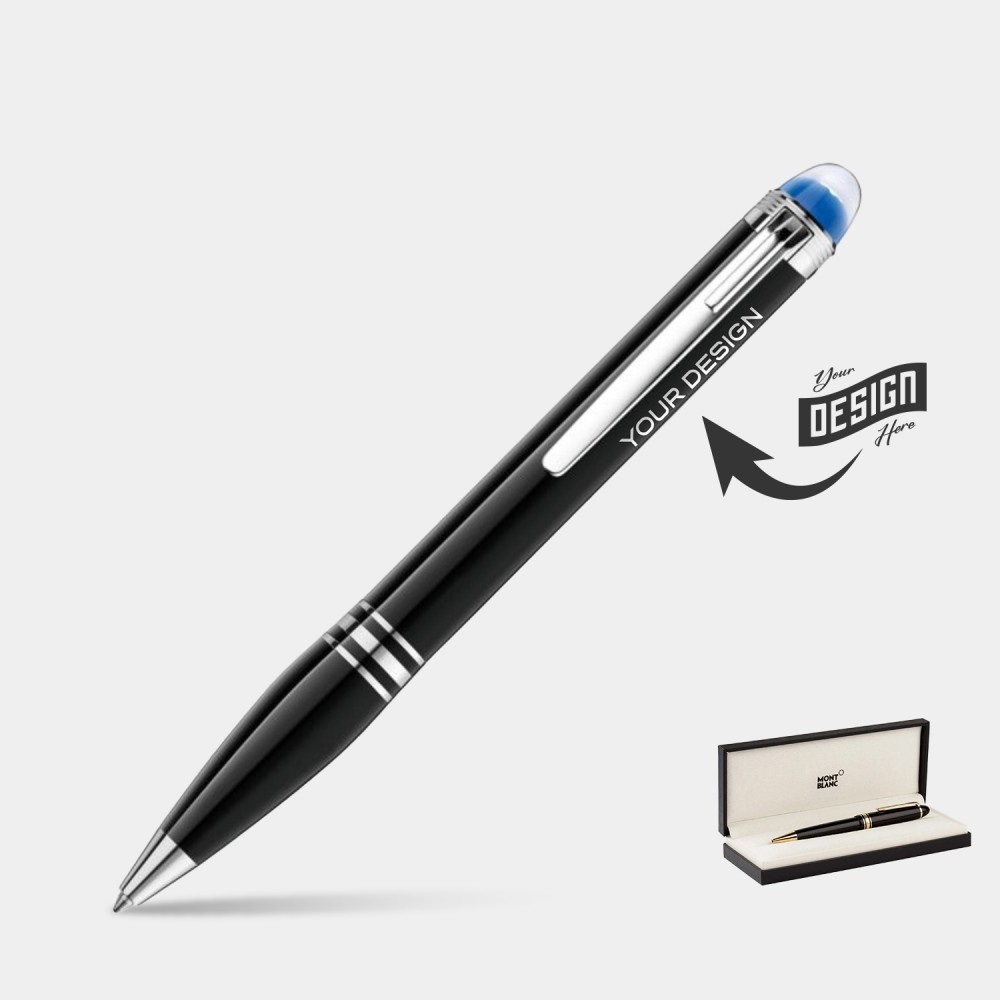 Logo Branded MONTBLANC Starwalker Luxury Ball Point Blue Translucent Dome Pen w/ Gift Box
