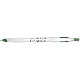 Custom Engraved Quarter Ballpoint Pen w/White Barrel/Green Trim