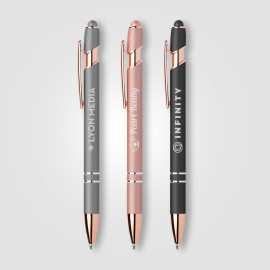 Custom Imprinted Ellipse Softy Rose Gold Metallic w/ Stylus - Laser