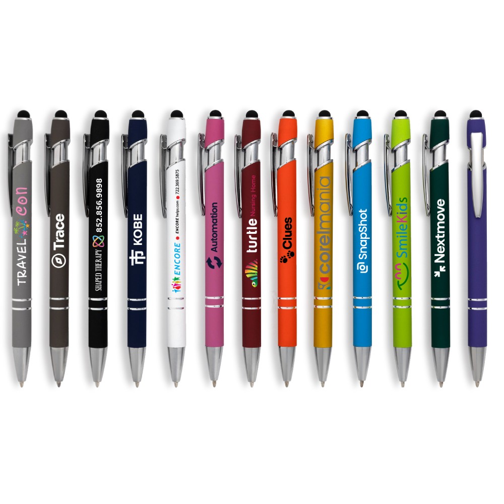 Logo Branded Alexandria Stylus Satin Soft Touch Click Metal Pen