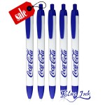 Closeout USA Made "Blue Wide One" White Clicker Pen Custom Engraved