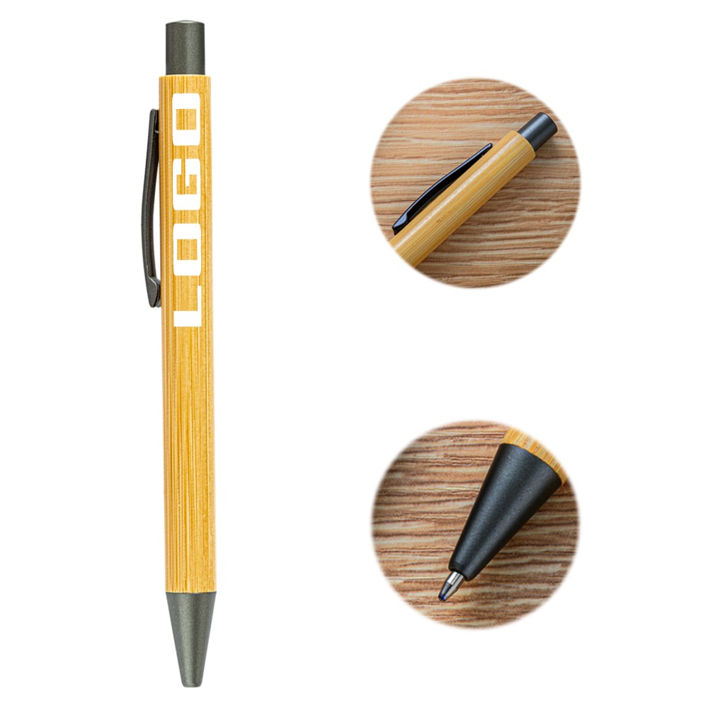 Custom Engraved Click Action Bamboo Ballpoint Pen