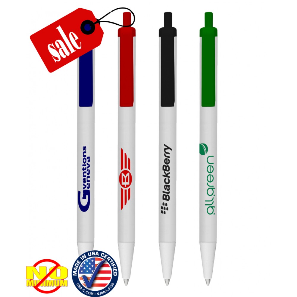 Custom Engraved Certified USA Made White "Clicker Promo Pen" No Minimum