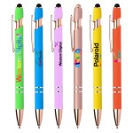 Stylus-3261 Bright Ballpoint Soft Touch Pens with Rose Gold Trims Custom Engraved