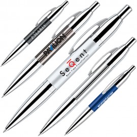Logo Branded Click Action Brass Ballpoint Pen w/ Polished Chrome Accents