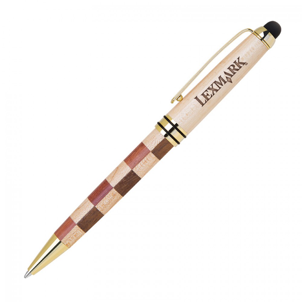 Logo Branded Wooden Stylus & 2-Tone Checkered Ballpoint Pen Logo Branded Wooden Stylus & 2-Tone Checkered Ballpoint Pen