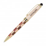 Logo Branded Wooden Stylus & 2-Tone Checkered Ballpoint Pen