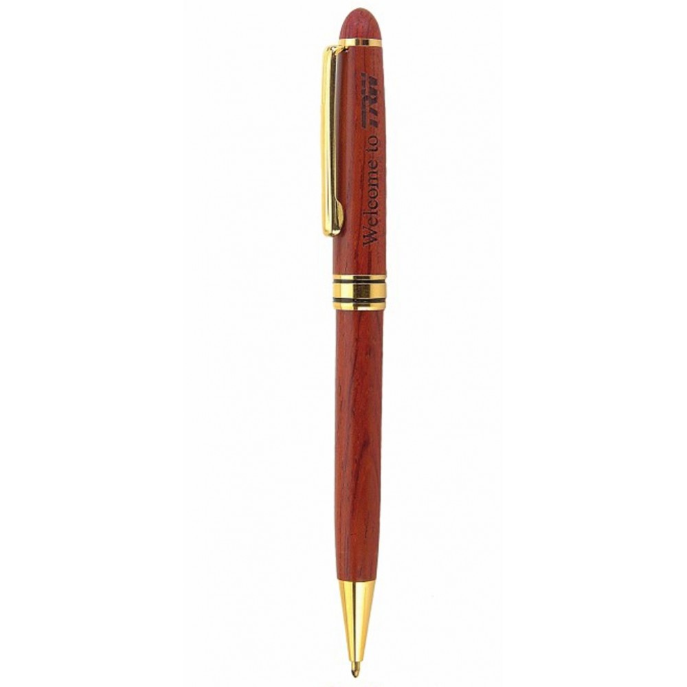 Rosewood Twist Action Double Ring Ballpoint Pen Custom Imprinted Rosewood Twist Action Double Ring Ballpoint Pen Custom Imprinted
