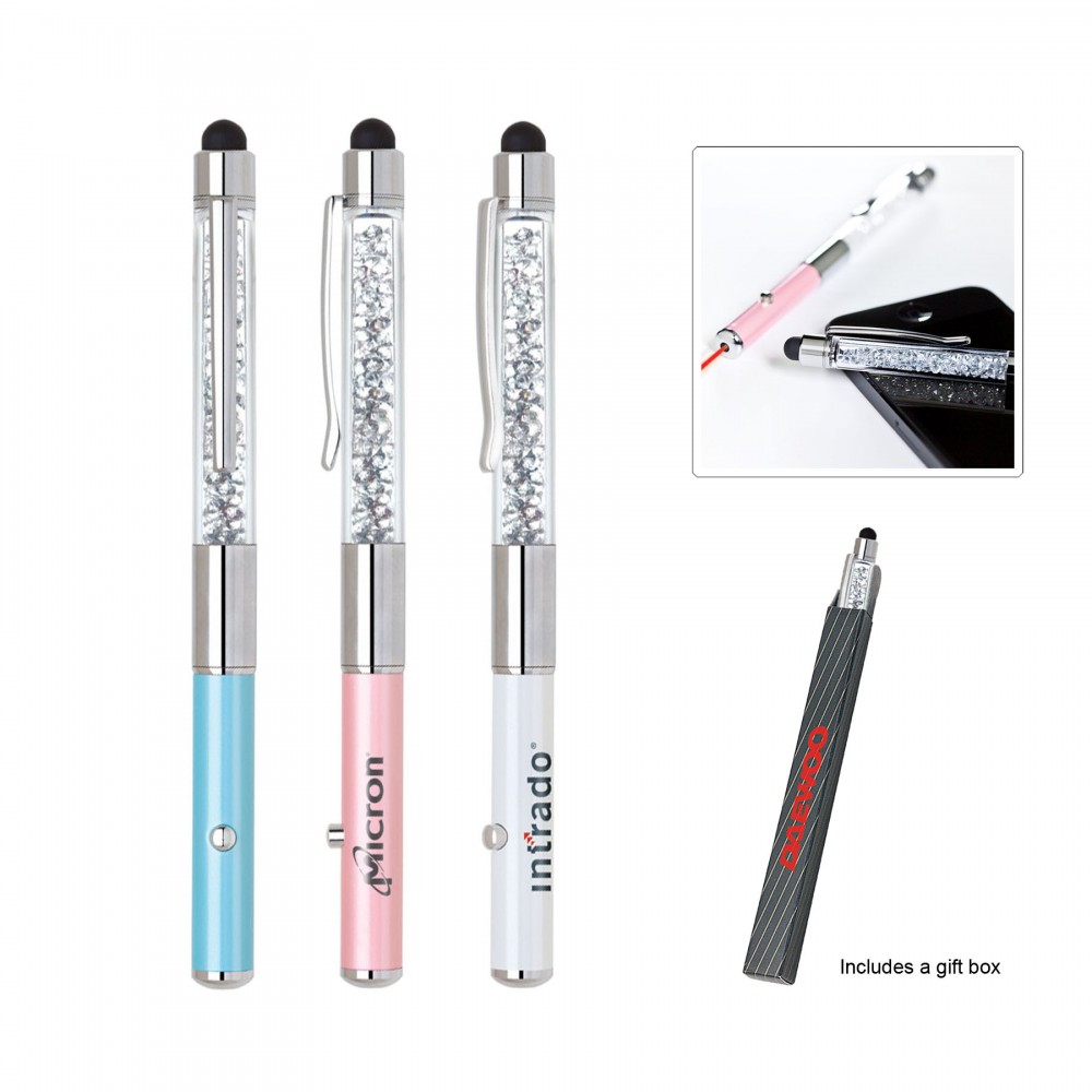 Custom Imprinted Crystal Stylus Metal Pen with Laser Pointer Custom Imprinted Crystal Stylus Metal Pen with Laser Pointer