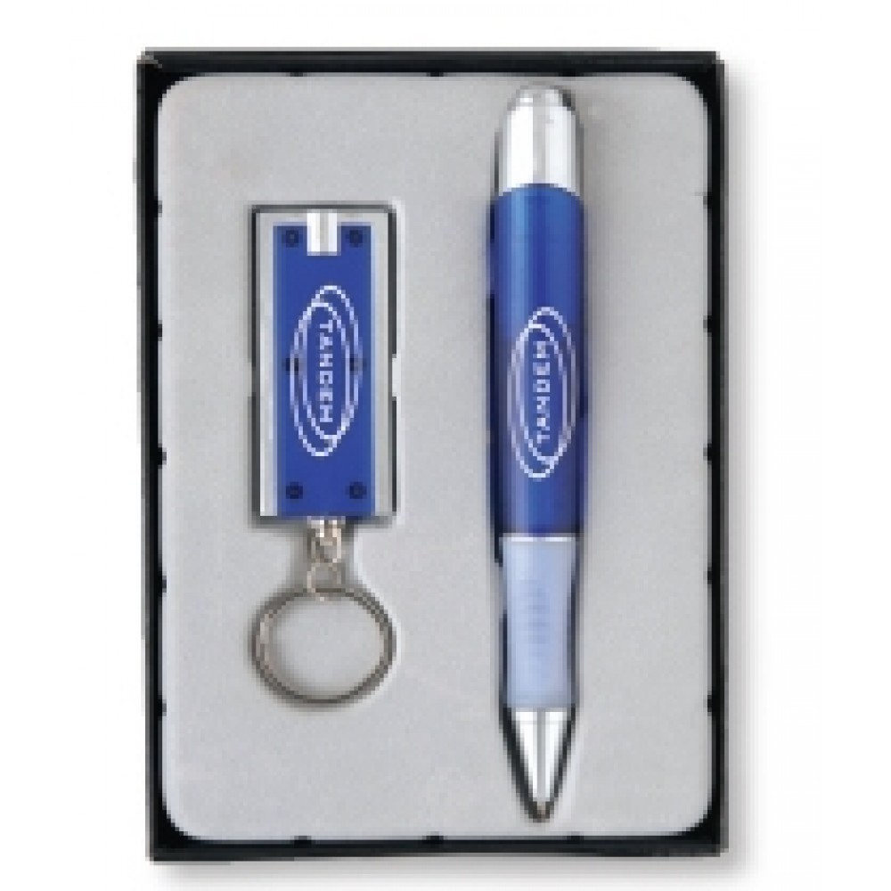 Custom Imprinted Rivet LED Key Light & Quasar Pen Gift Set Custom Imprinted Rivet LED Key Light & Quasar Pen Gift Set