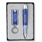 Custom Imprinted Rivet LED Key Light & Quasar Pen Gift Set
