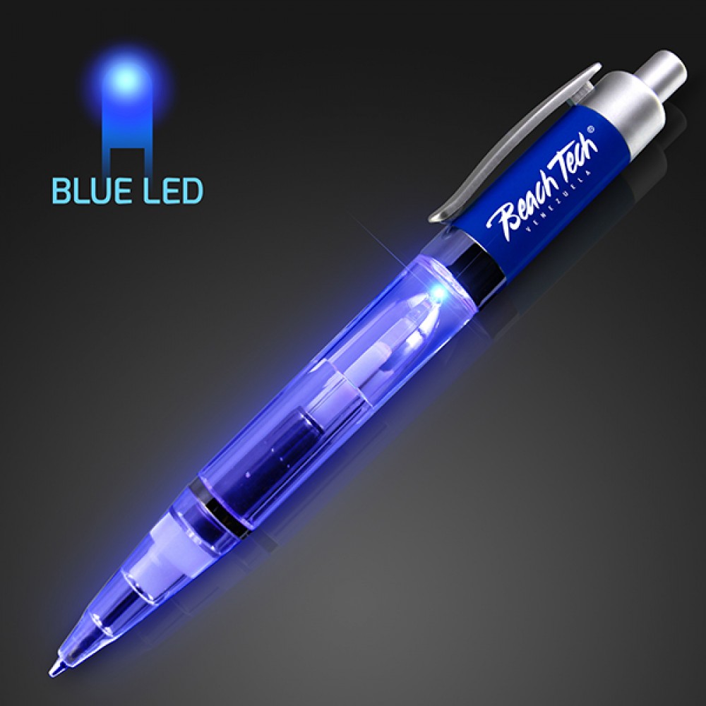 Blue Light Up Plastic Pen - PRINTED Logo Branded