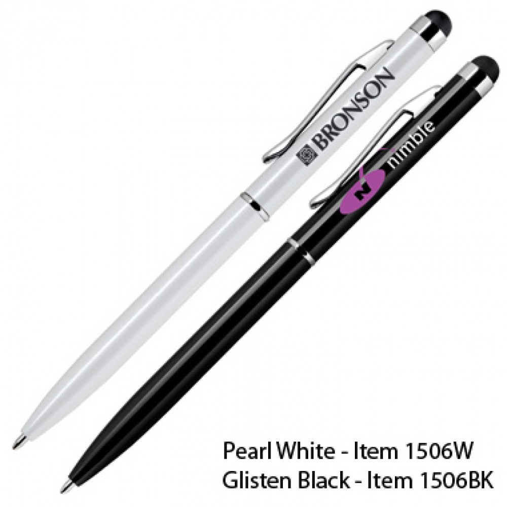 Custom Engraved Aluminum Ball Point Pen and Stylus / Glisten Black (Screened)