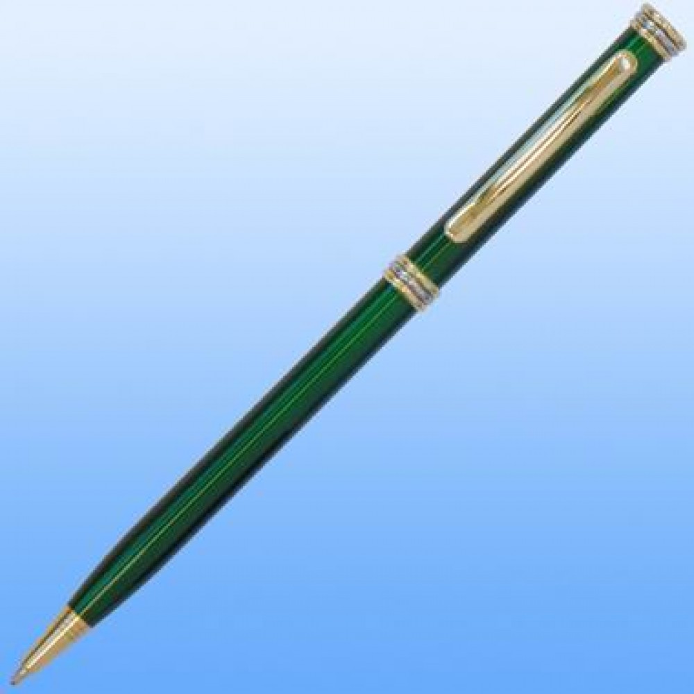 Slim Line Pen- Gold Accent-Green Custom Imprinted