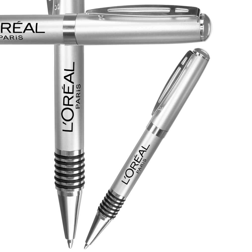 Ribbed Rubber Grip Silver Executive Pens Custom Imprinted