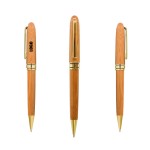 Custom Imprinted Dual Black Ring Twisted Action Bamboo Pen