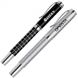 Aluminum Rollerball Pen w/ Refined Grid Barrel & Chrome Accents Custom Imprinted  Aluminum Rollerball Pen w/ Refined Grid Barrel & Chrome Accents Custom Imprinted