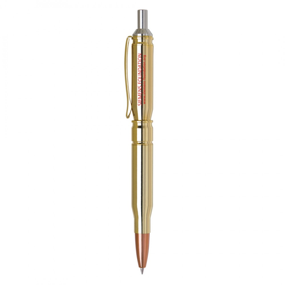Custom Imprinted Metal Click Action Bullet Ballpoint Pen w/ Polished Gold Plate Finish