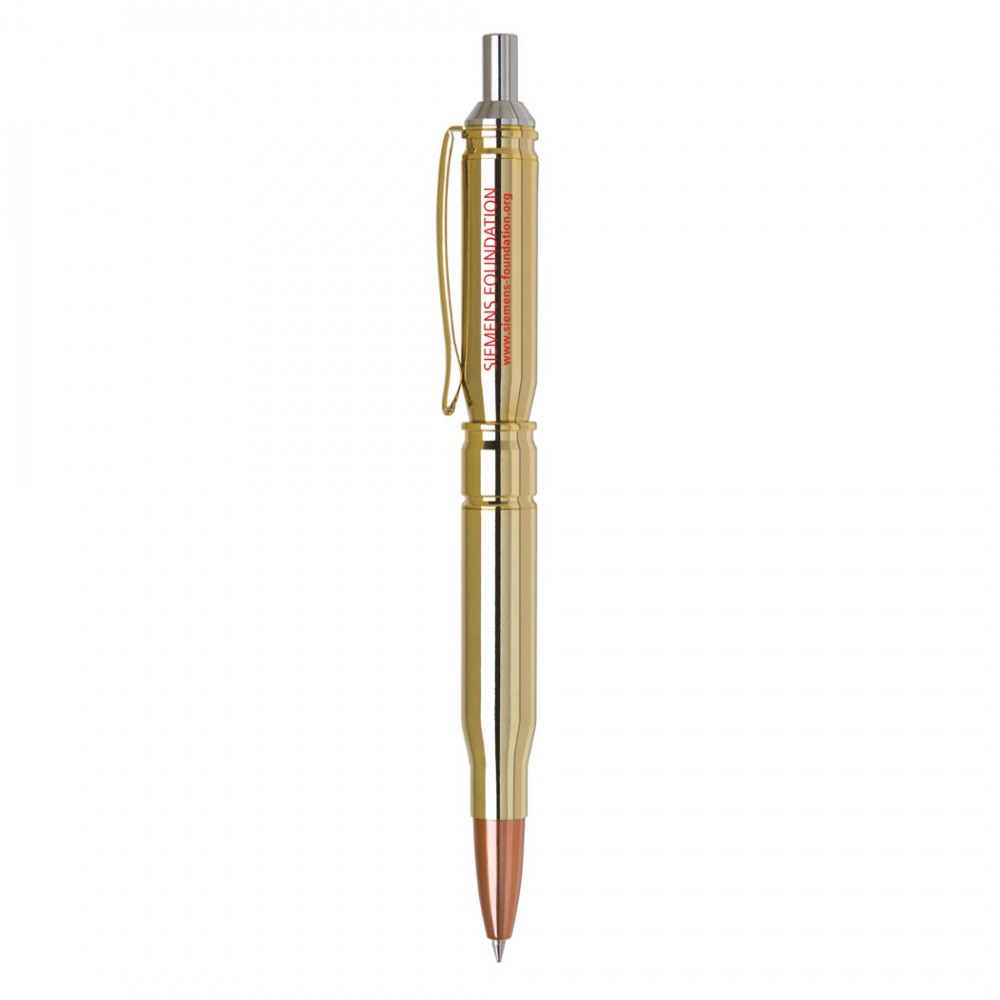 Custom Imprinted Metal Click Action Bullet Ballpoint Pen w/ Polished Gold Plate Finish Custom Imprinted Metal Click Action Bullet Ballpoint Pen w/ Polished Gold Plate Finish