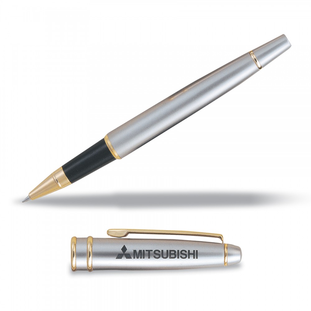 Brass Roller Ball Pen in Satin Chrome Finish Custom Imprinted Brass Roller Ball Pen in Satin Chrome Finish Custom Imprinted